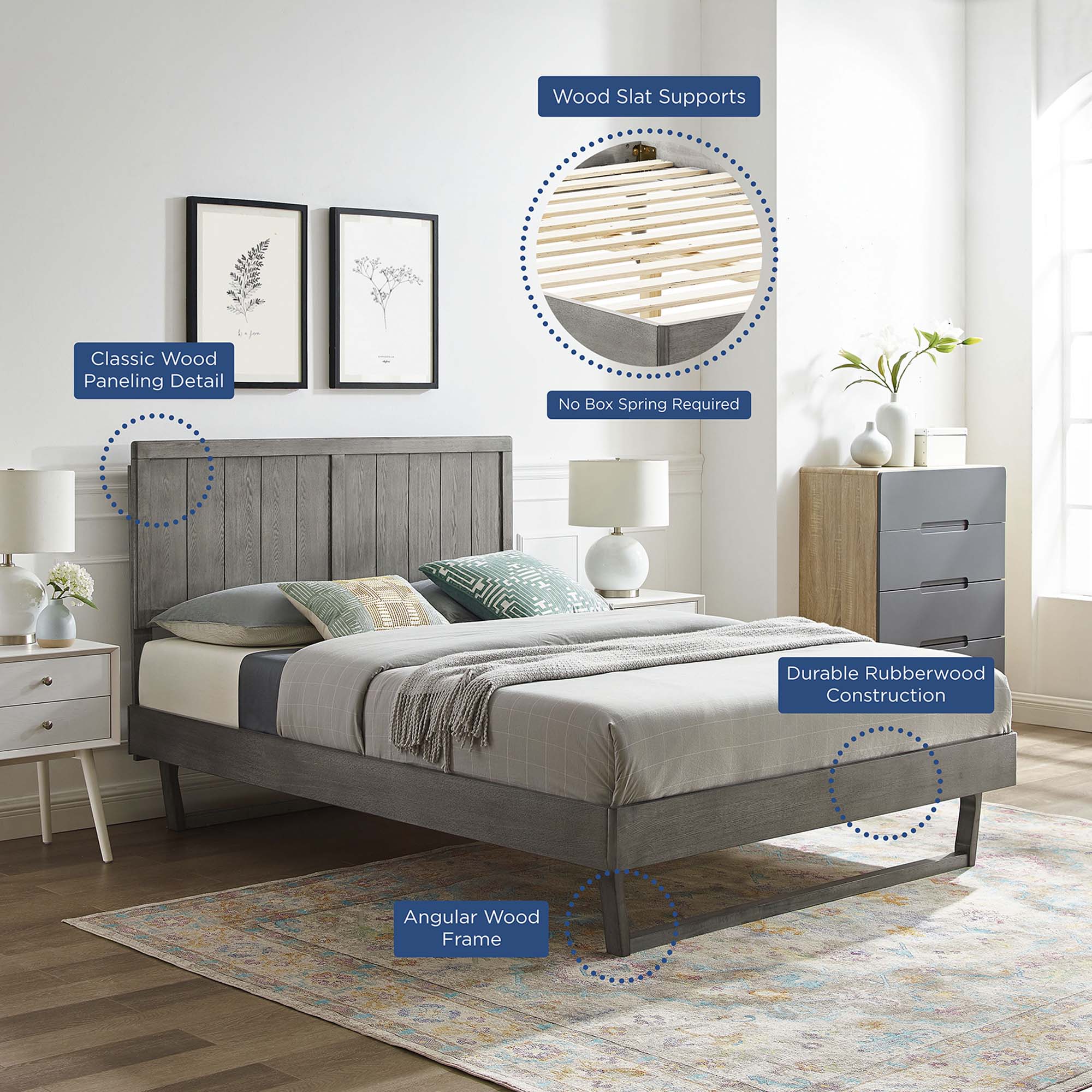 Wood Platform Bed with Angular Frame - Image 34