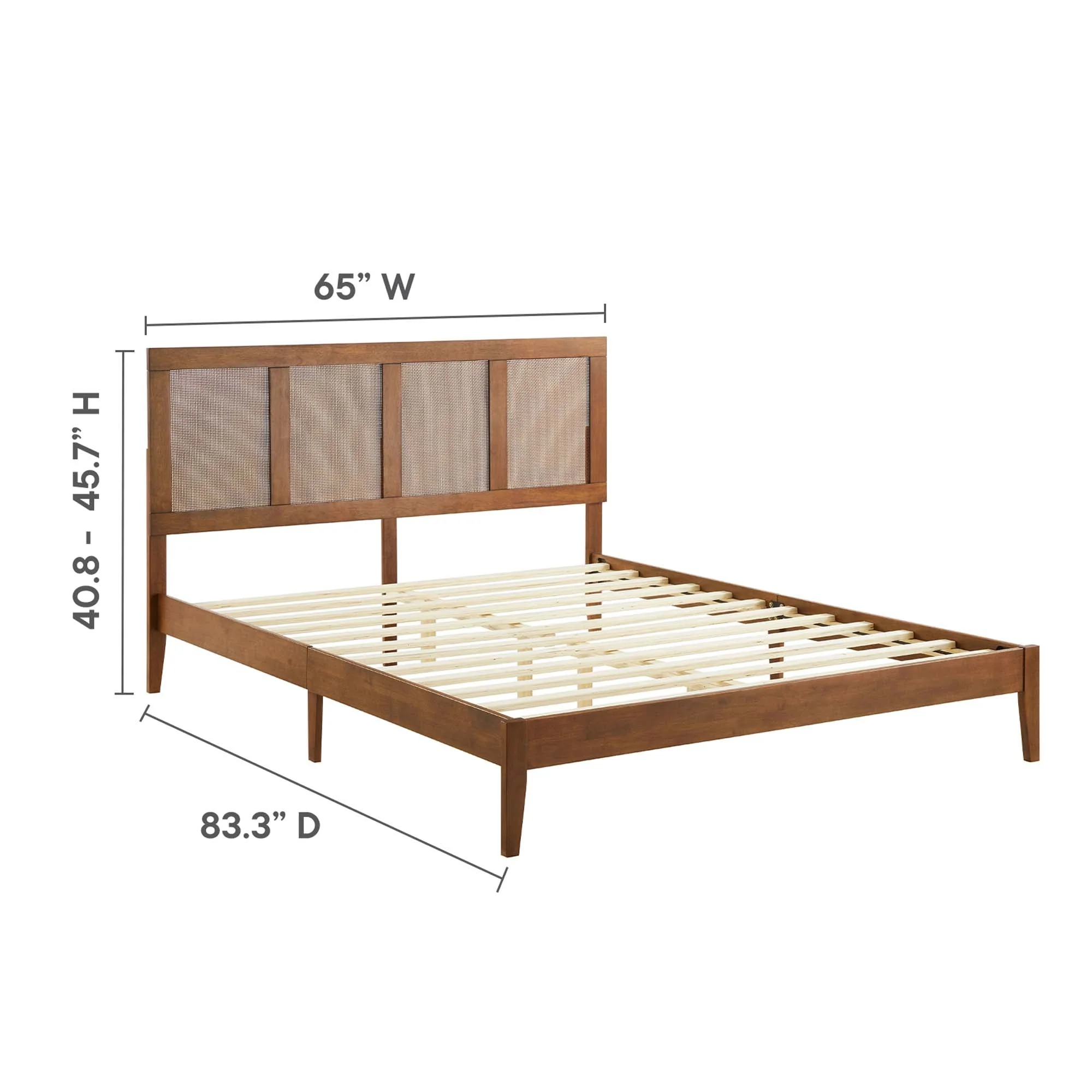 Wood Platform Bed with Rattan Panel Headboard - Image 31