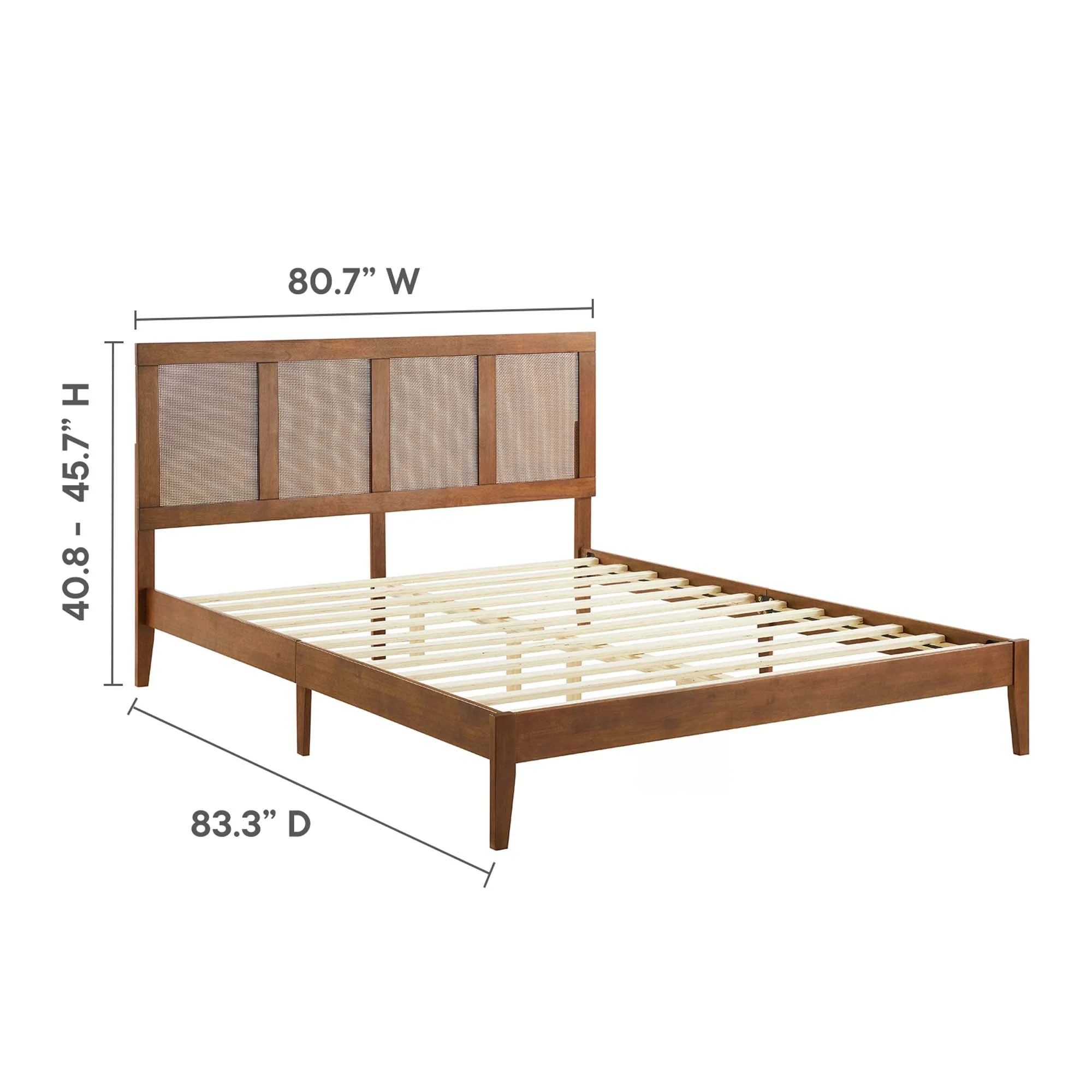 Wood Platform Bed with Rattan Panel Headboard - Image 45