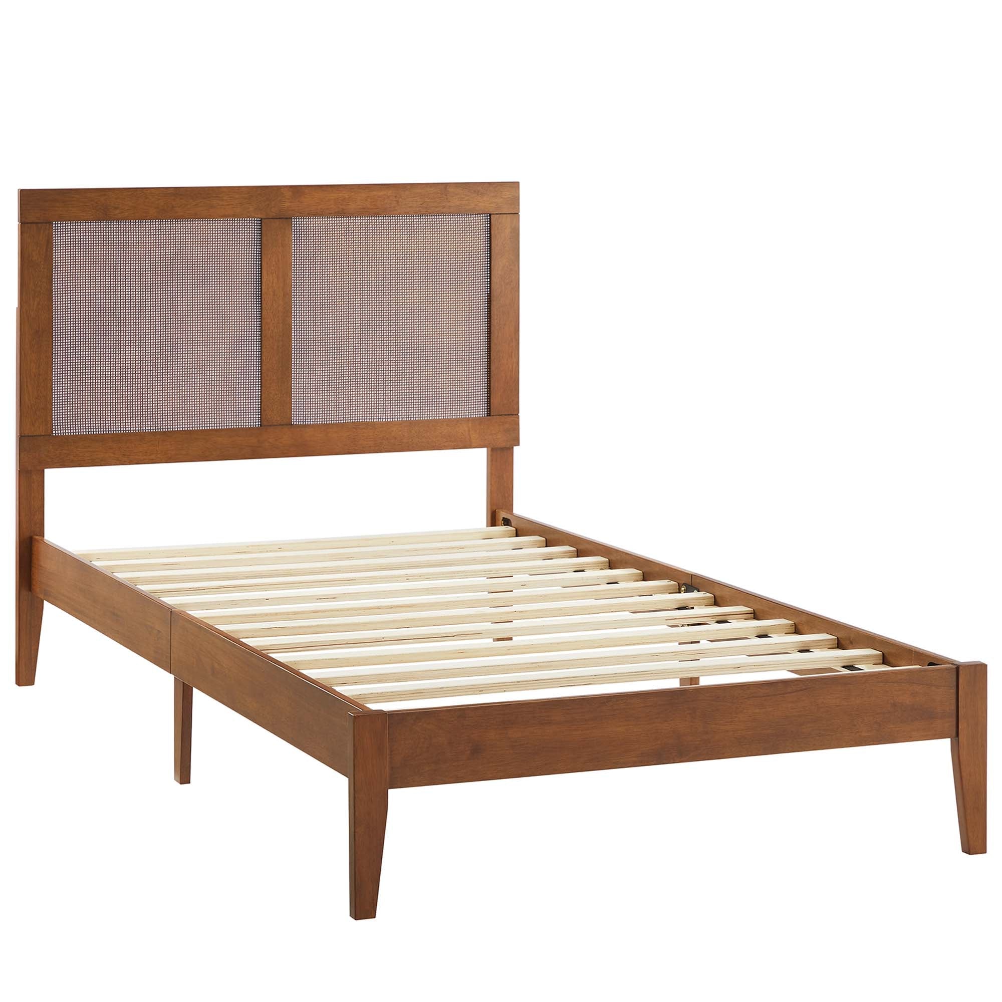 Wood Platform Bed with Rattan Panel Headboard - Image 6