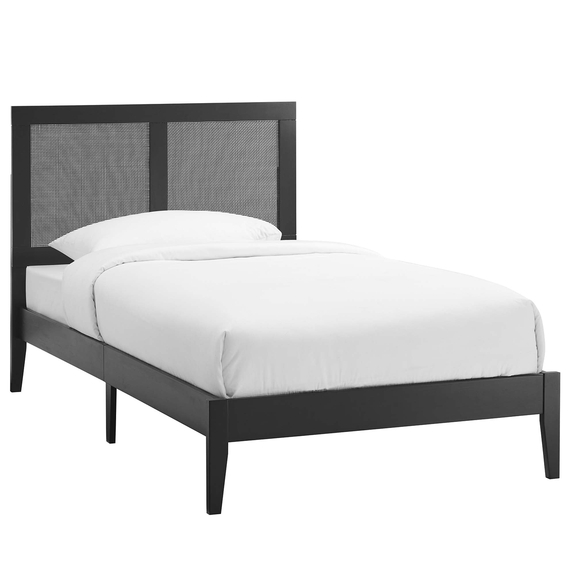Wood Platform Bed with Rattan Panel Headboard - Image 8