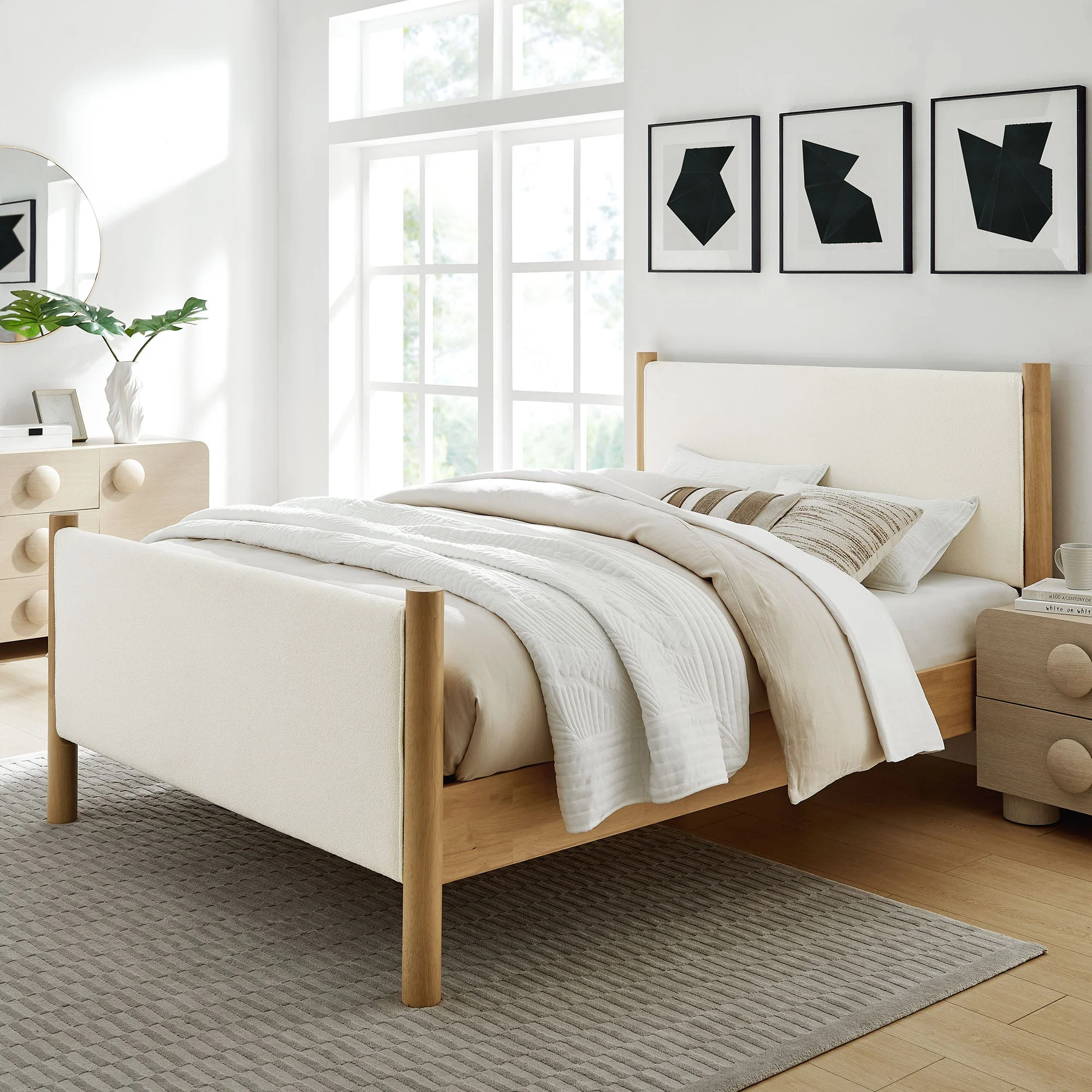Wood Platform Bed with Upholstered Headboard and Footboard - Image 155