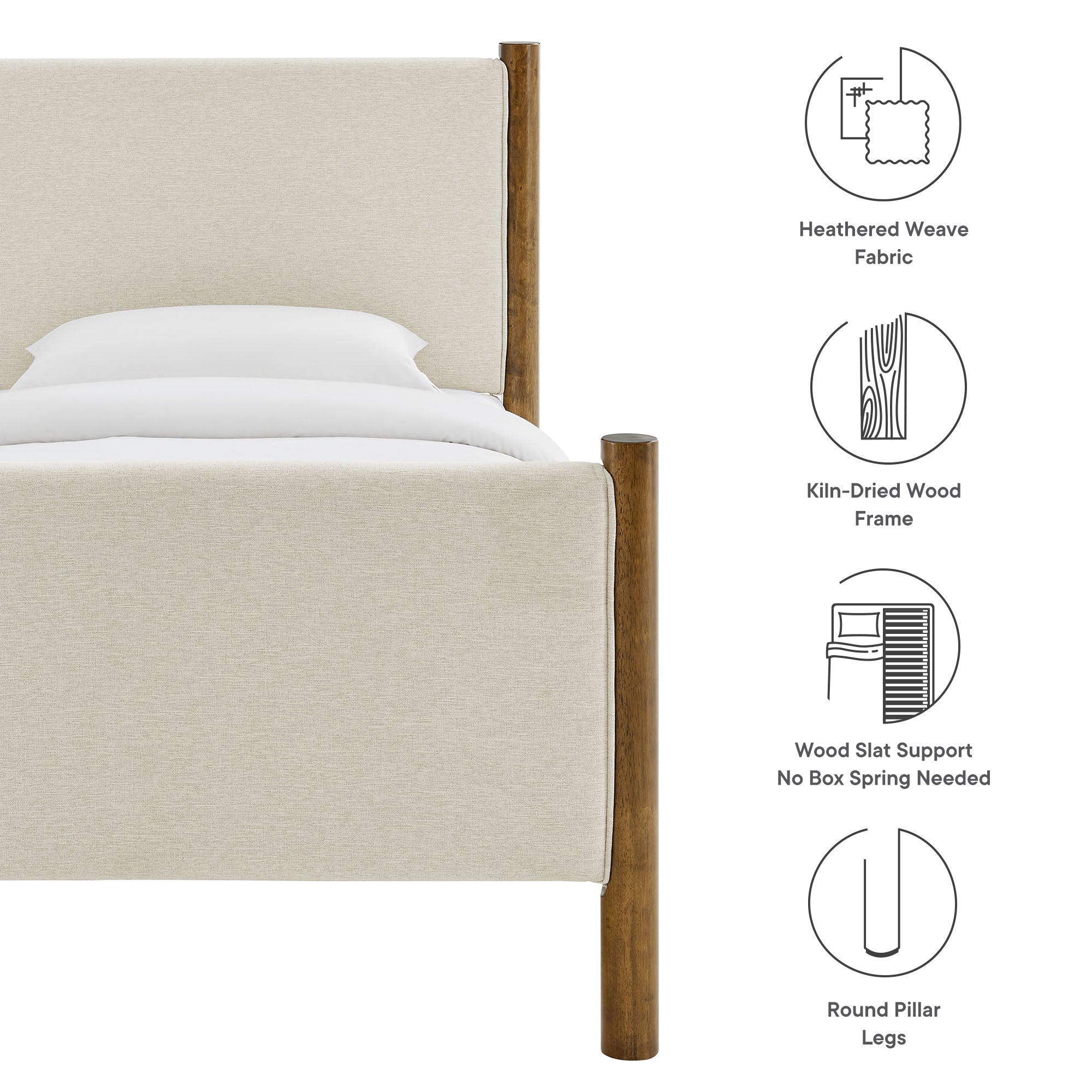 Wood Platform Bed with Upholstered Headboard and Footboard - Image 7
