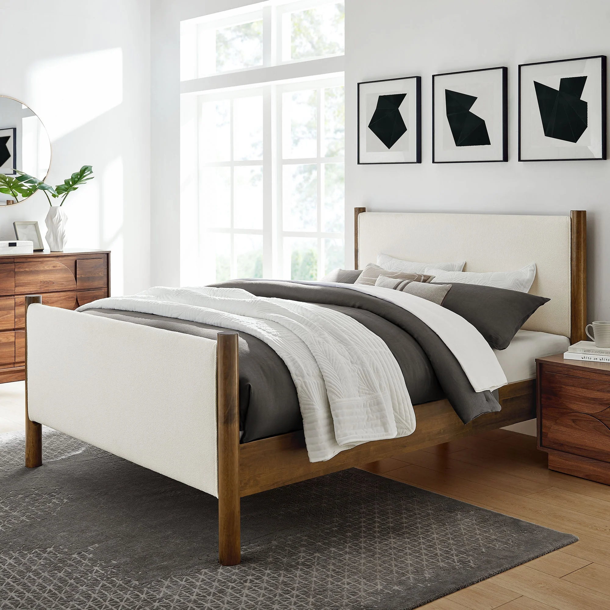 Wood Platform Bed with Upholstered Headboard and Footboard - Image 80