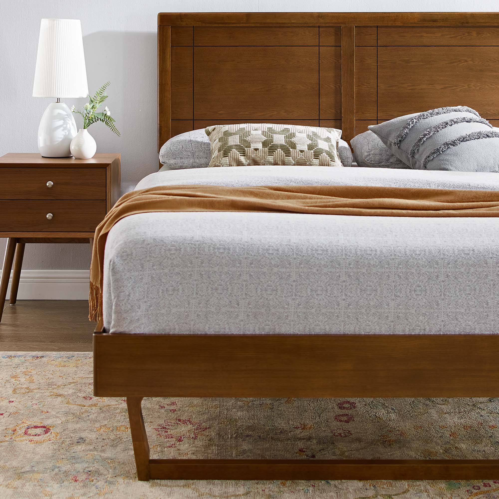Wood Platform Bed with Window Pane Headboard - Image 12