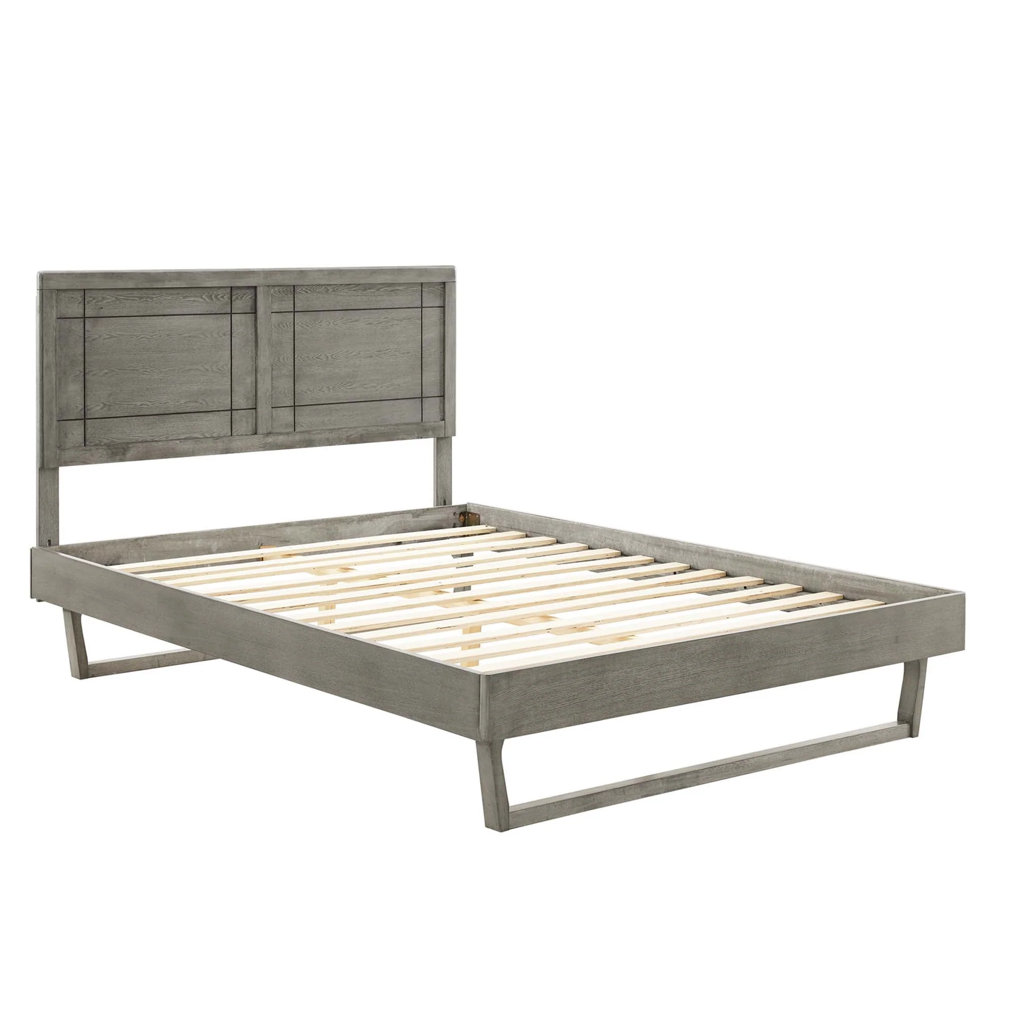 Wood Platform Bed with Window Pane Headboard - Image 17