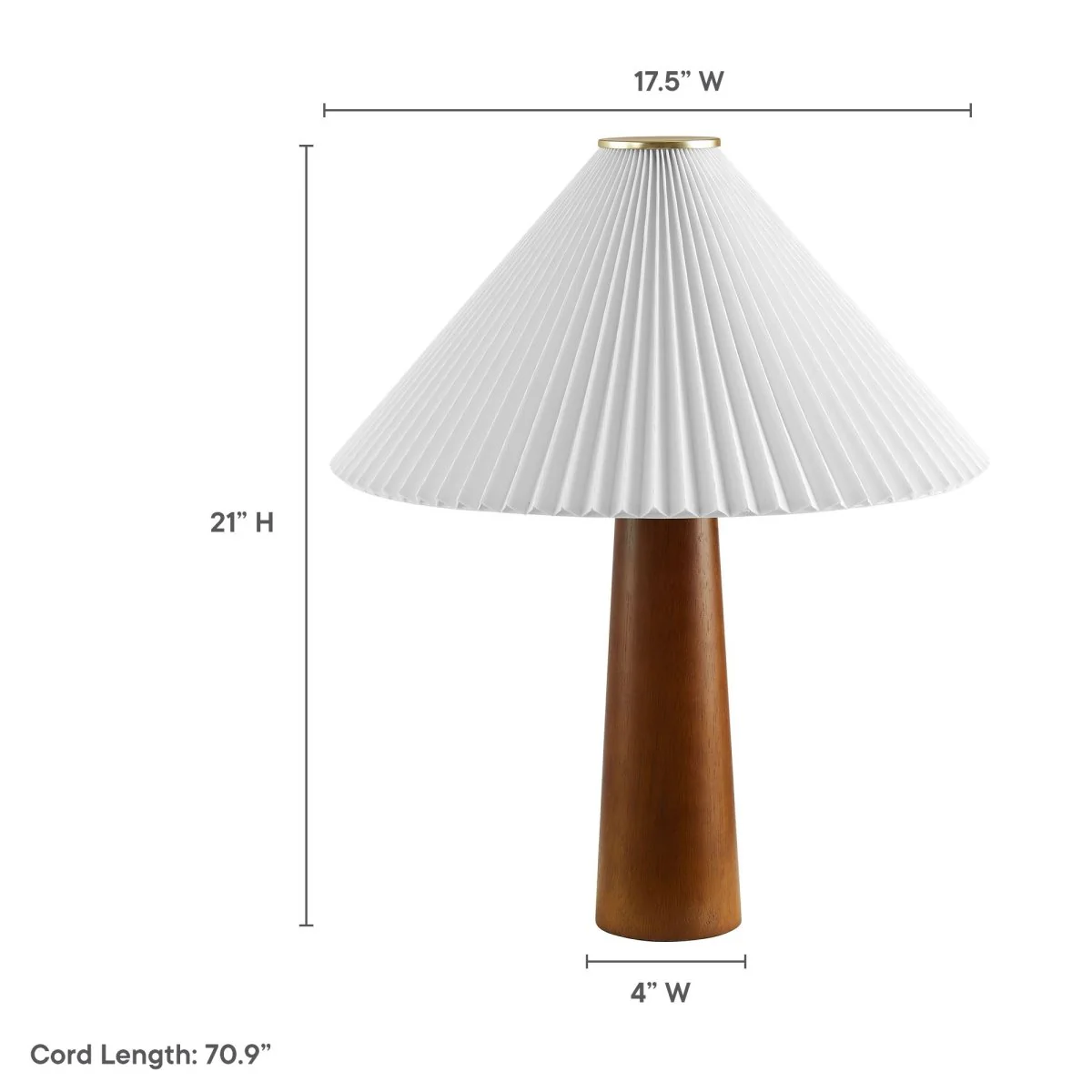 Wooden Base Table Lamp with Pleated Fabric Shade – Walnut - Image 5