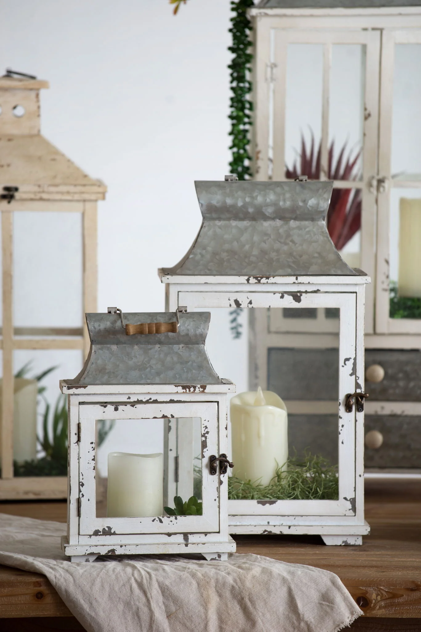 Wooden Candle Lantern Decorative, Hurricane Lantern Holder Decor For Indoor Outdoor, Home Garden Wedding - White - Image 2