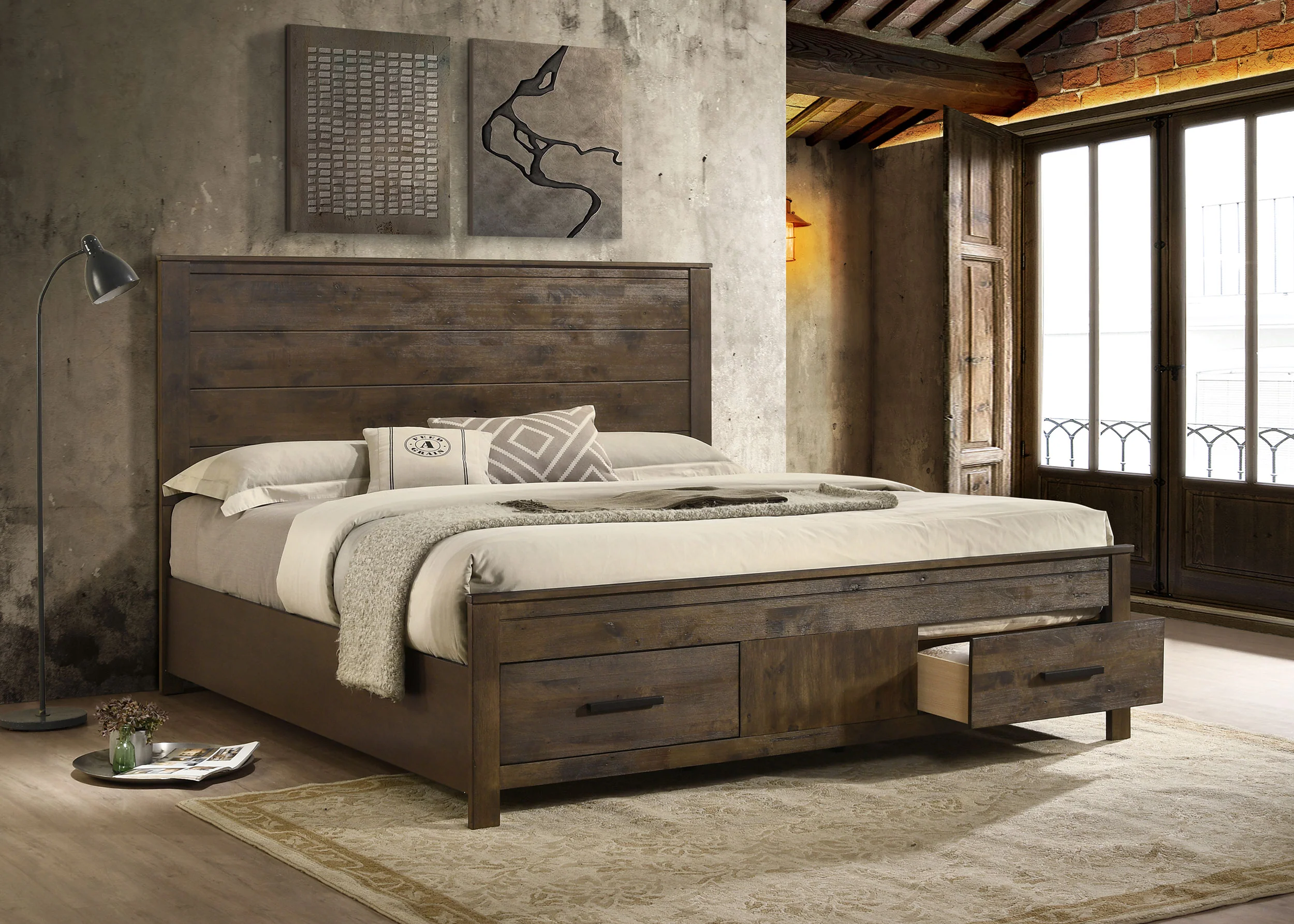 Woodmont Eastern King Storage Bed Rustic Golden Brown - Image 3