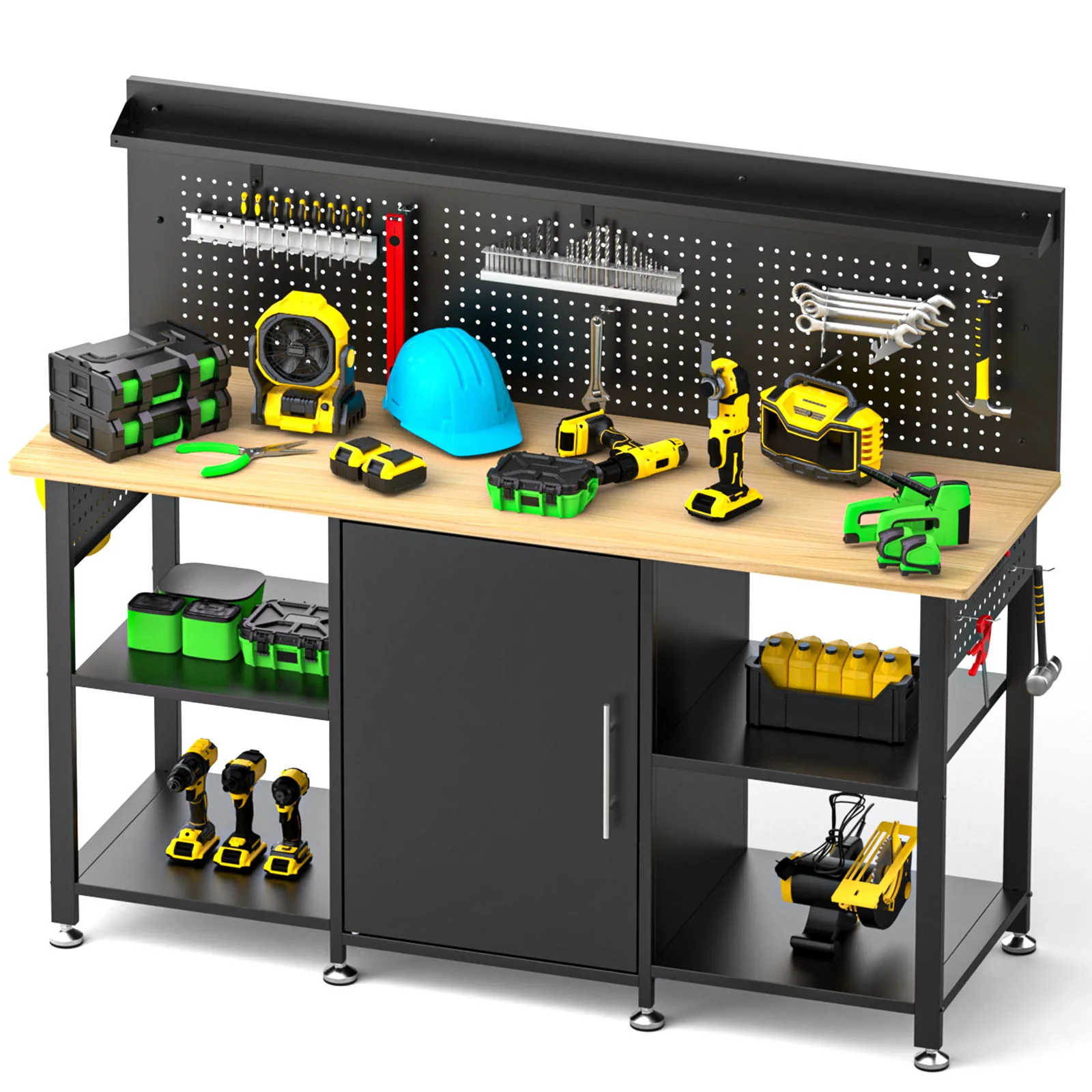 Workbench With Storage Cabinet And Pegboard - Black - Image 7