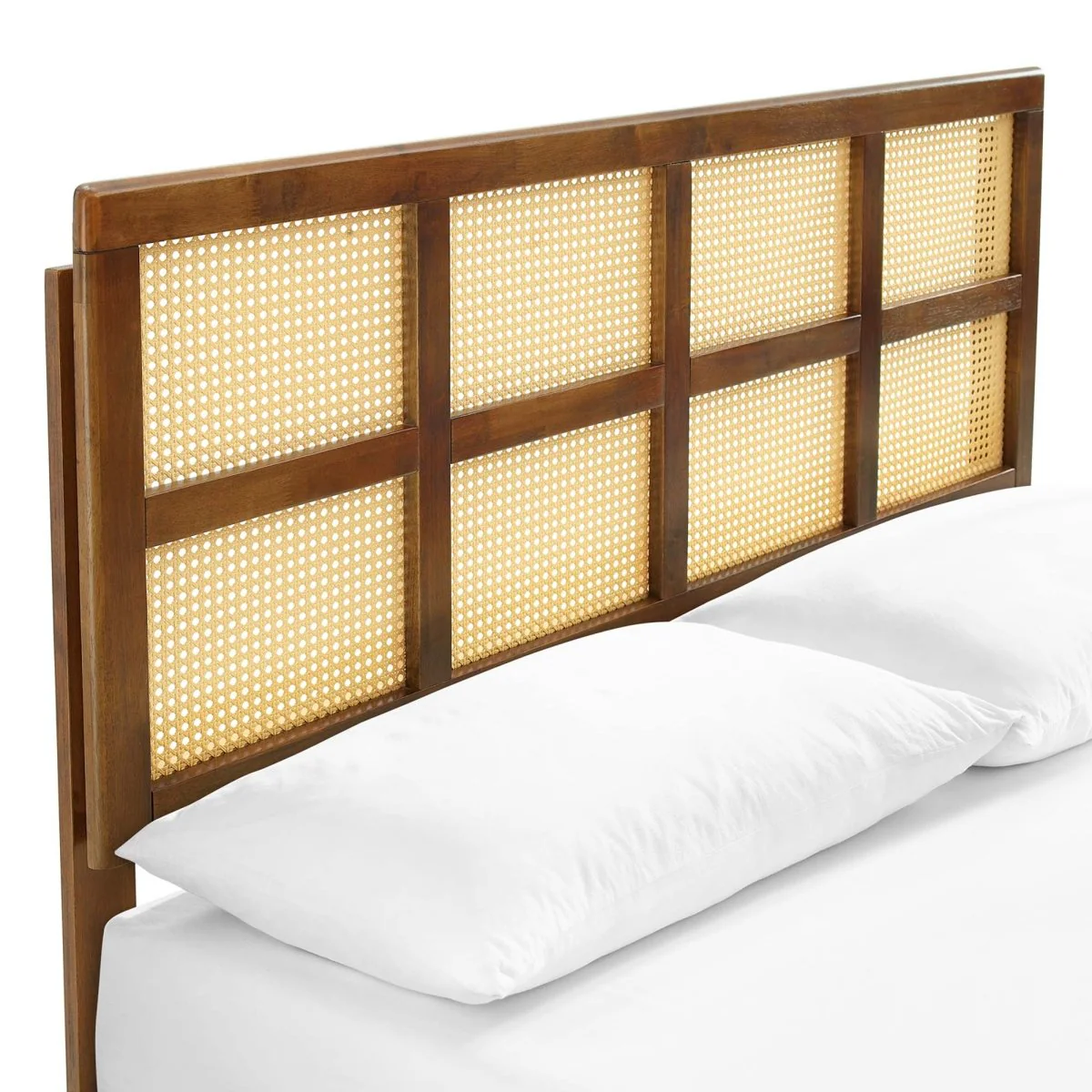 Woven Cane Rattan and Wood Platform Bed with Angular Legs - Image 5