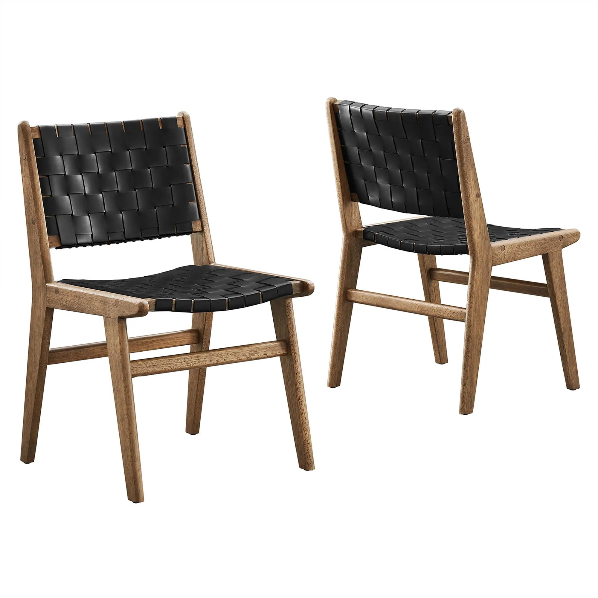 Woven Leather Wood Dining Side Chair Set with Basket Weave – Set of 2 - Image 12