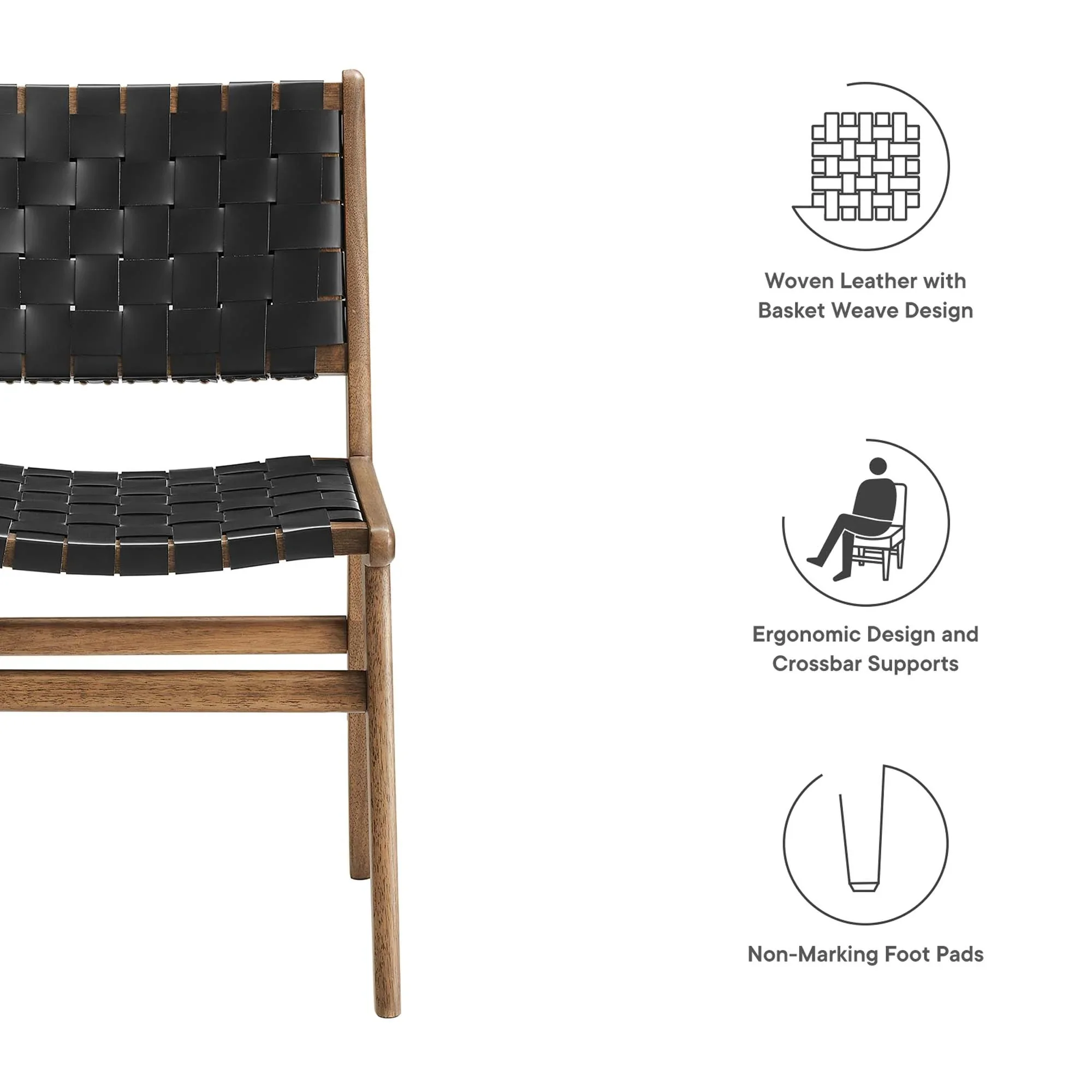 Woven Leather Wood Dining Side Chair Set with Basket Weave – Set of 2 - Image 19