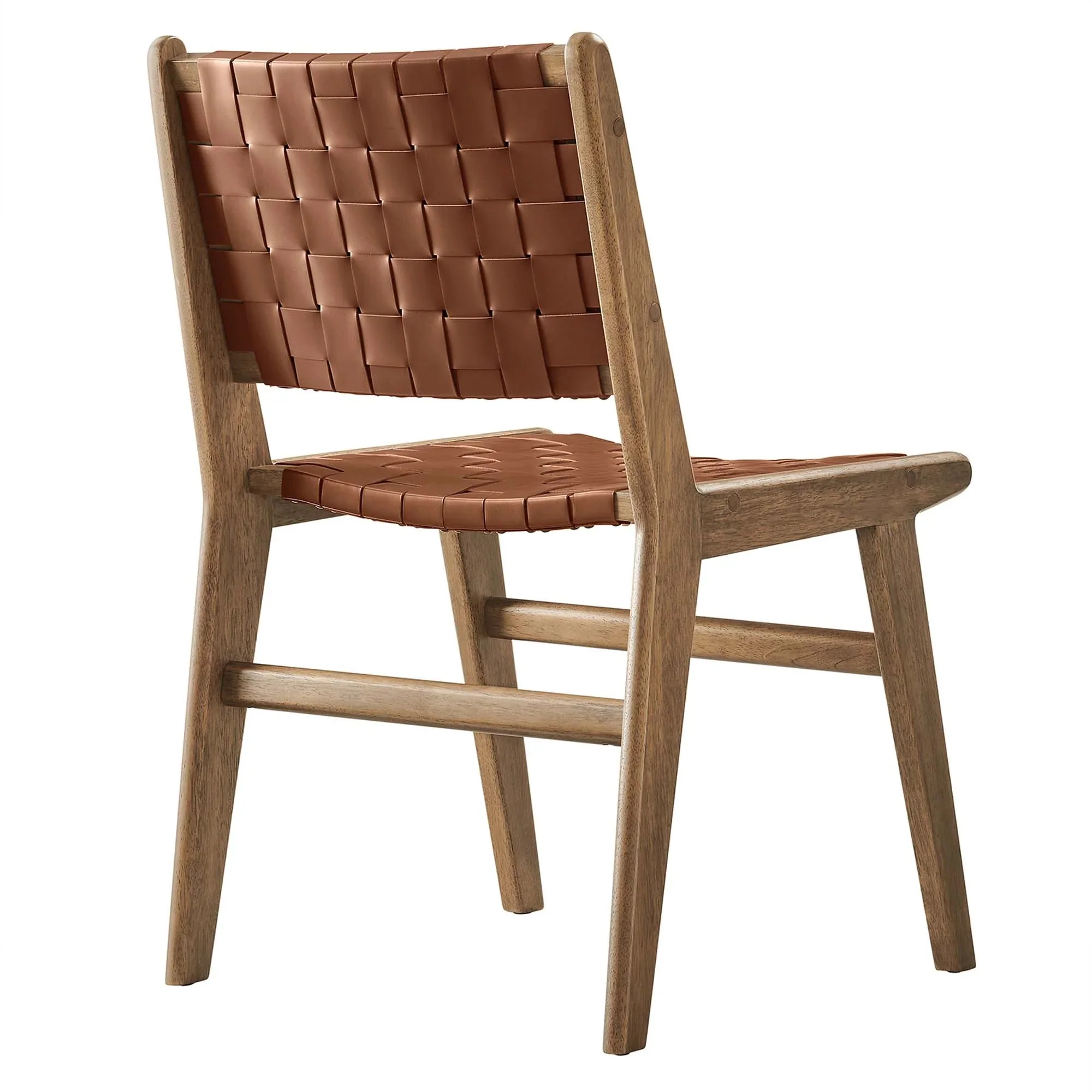 Woven Leather Wood Dining Side Chair Set with Basket Weave – Set of 2 - Image 25