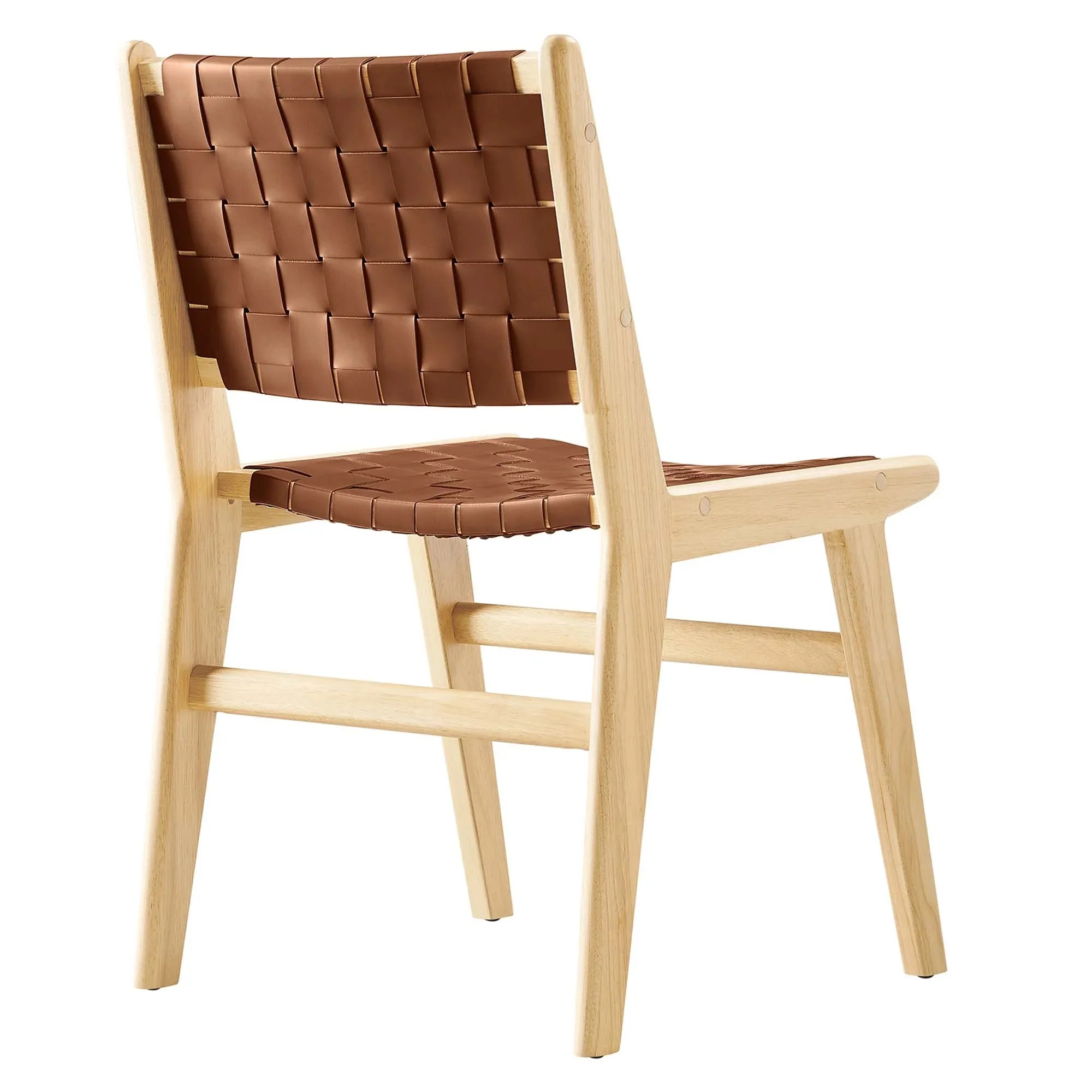 Woven Leather Wood Dining Side Chair Set with Basket Weave – Set of 2 - Image 5
