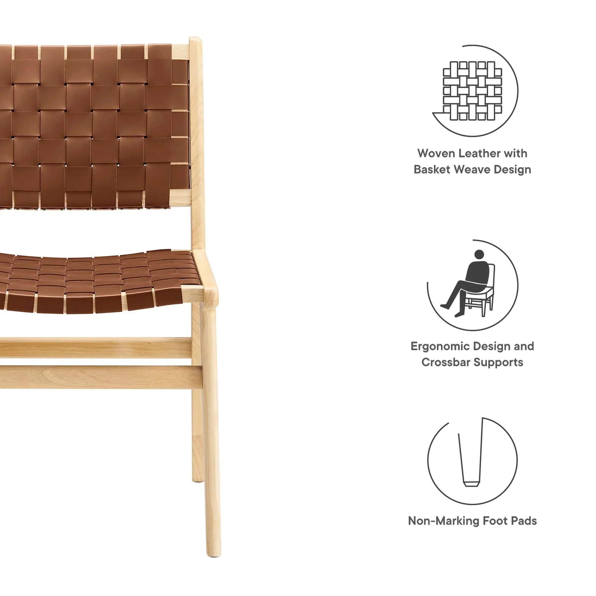 Woven Leather Wood Dining Side Chair Set with Basket Weave – Set of 2 - Image 8