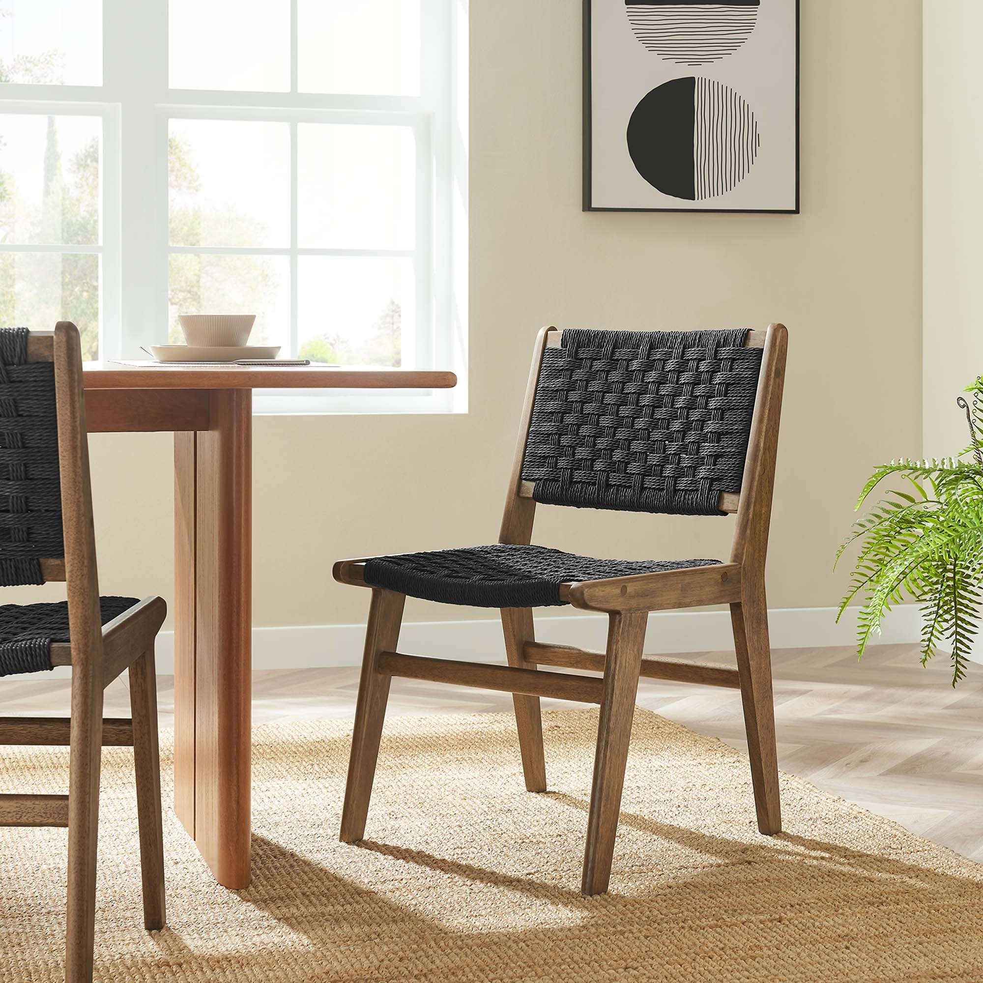 Woven Rope Wood Dining Side Chair Set of 2 – Basket Weave Design - Image 24
