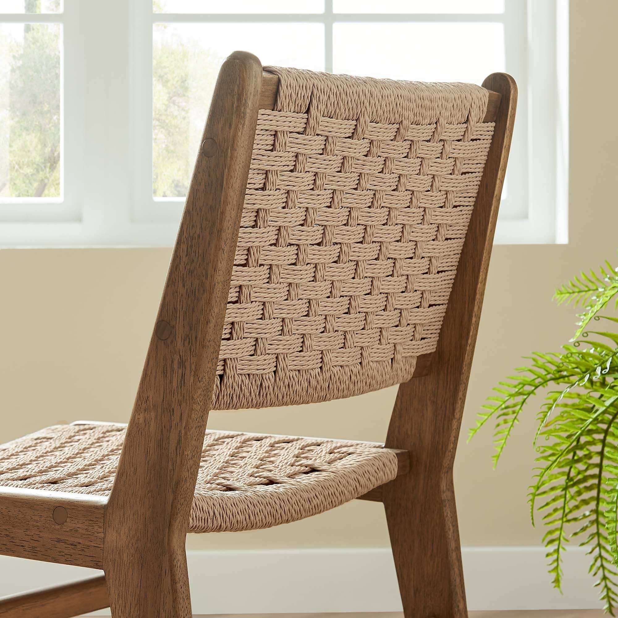 Woven Rope Wood Dining Side Chair Set of 2 – Basket Weave Design - Image 32