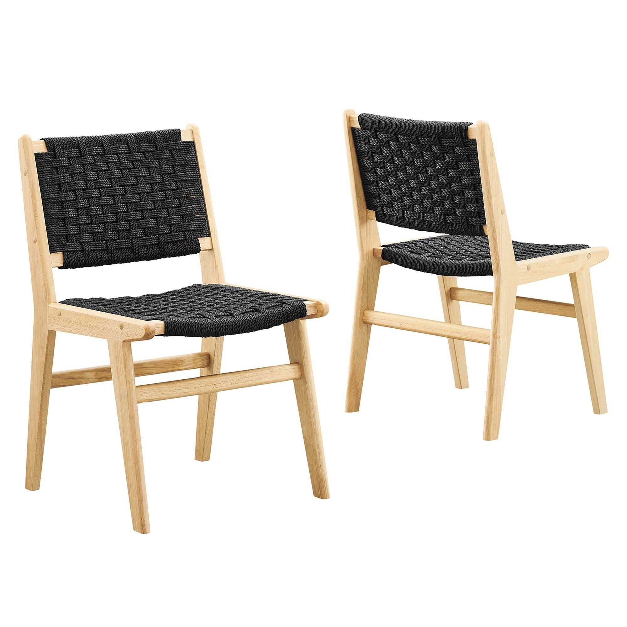 Woven Rope Wood Dining Side Chair Set of 2 – Basket Weave Design - Image 4
