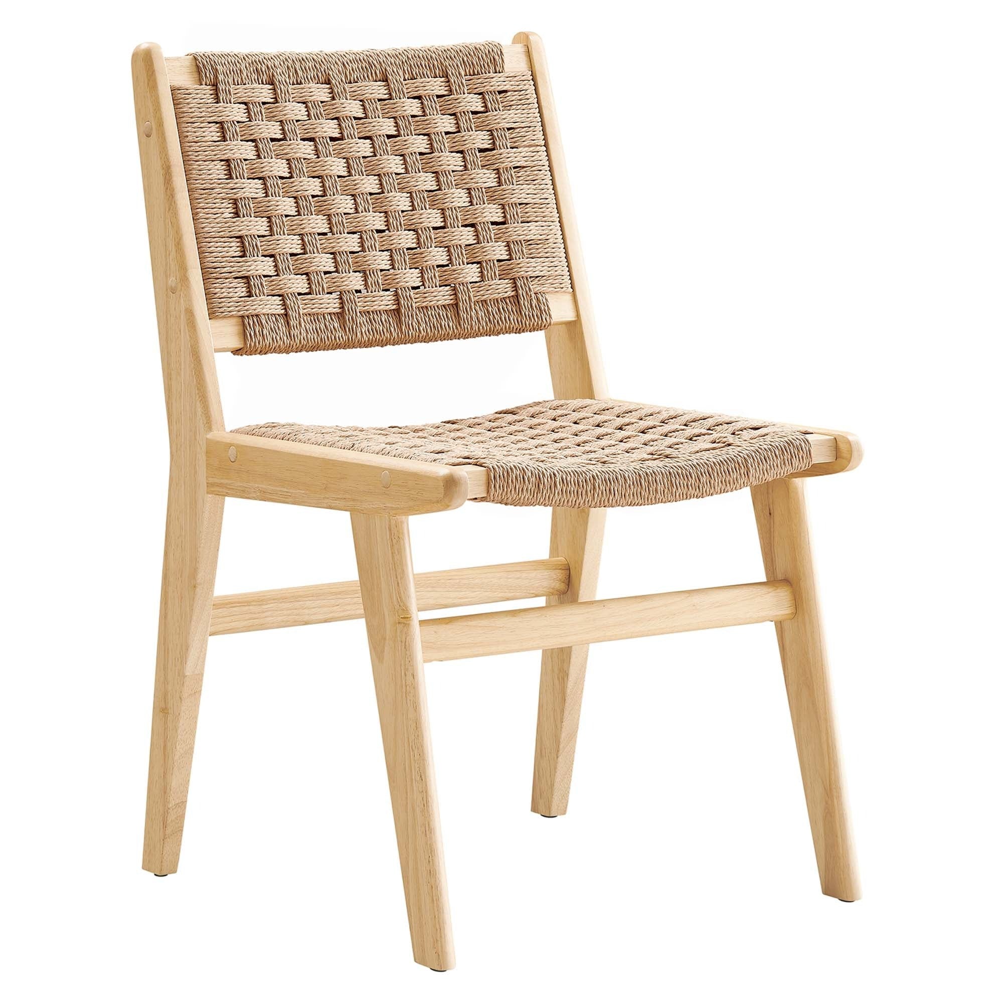 Woven Rope Wood Dining Side Chair Set of 2 – Basket Weave Design - Image 9