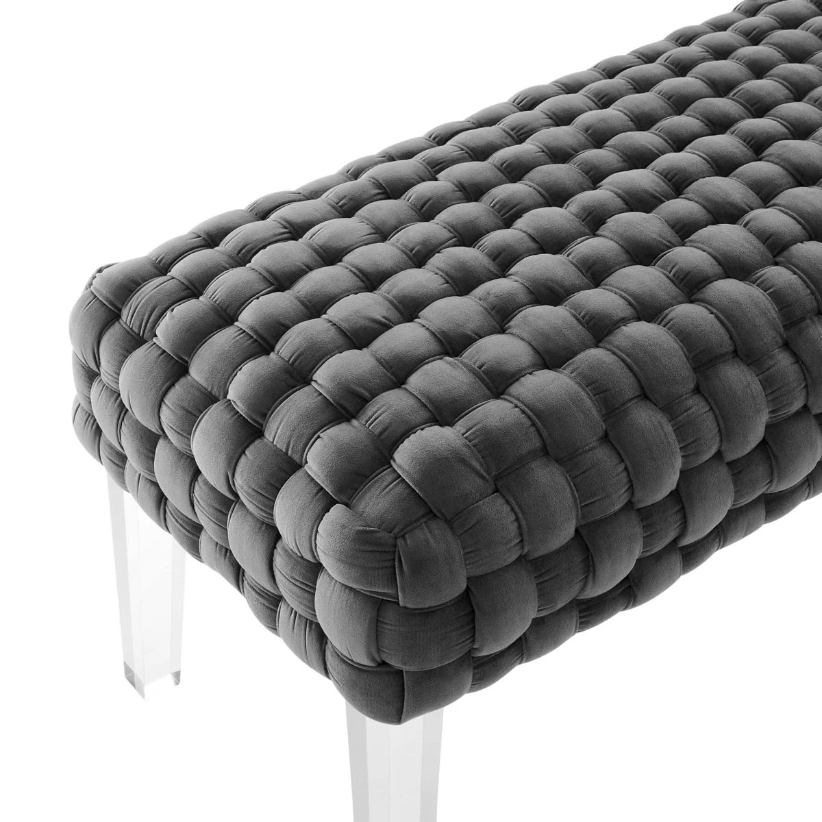 Woven Velvet Bench Ottoman with Acrylic Legs – 50 Inch - Image 15