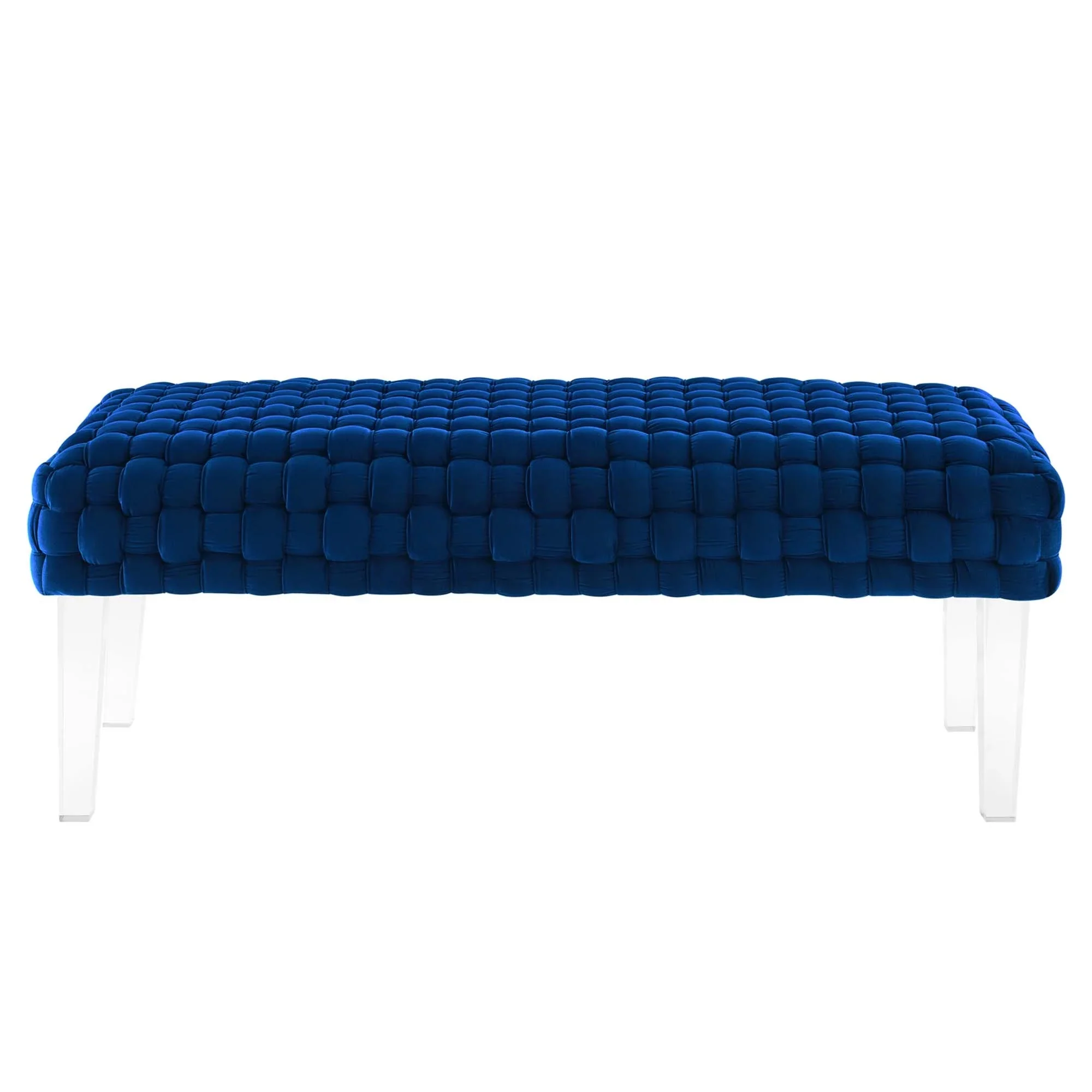 Woven Velvet Bench Ottoman with Acrylic Legs – 50 Inch - Image 26