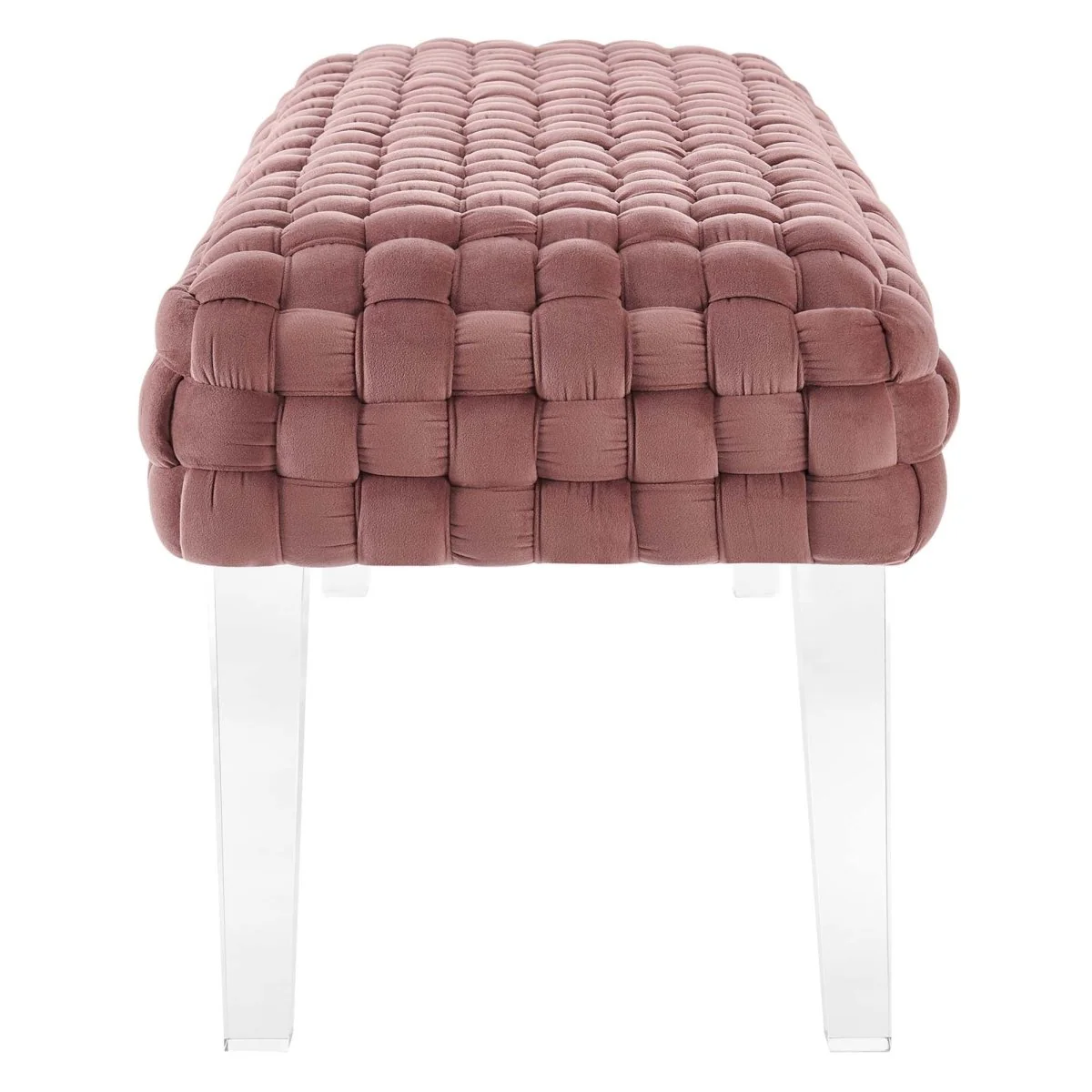 Woven Velvet Bench Ottoman with Acrylic Legs – 50 Inch - Image 3