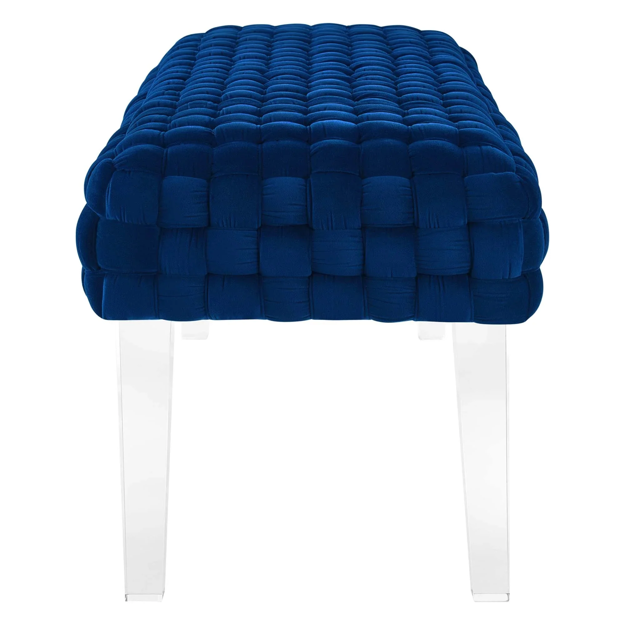 Woven Velvet Bench Ottoman with Acrylic Legs – 50 Inch - Image 31