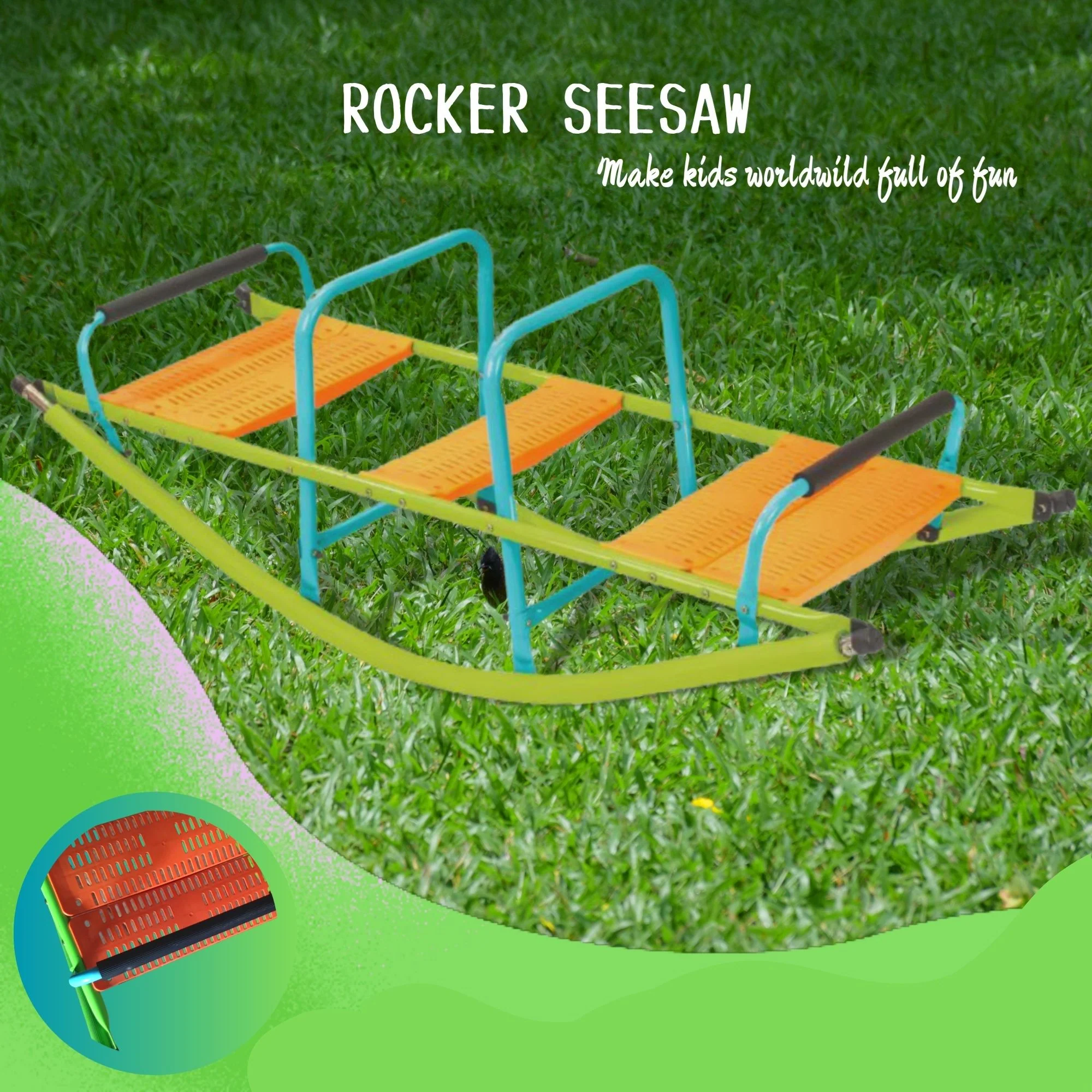 Xss008 High Quality Kids Seesaw Plastic Seat Playground Equipment Cute Baby Plastic Rocker Outdoor Children Steel Tube For Kids Age 3+ - Green / Blue - Image 5