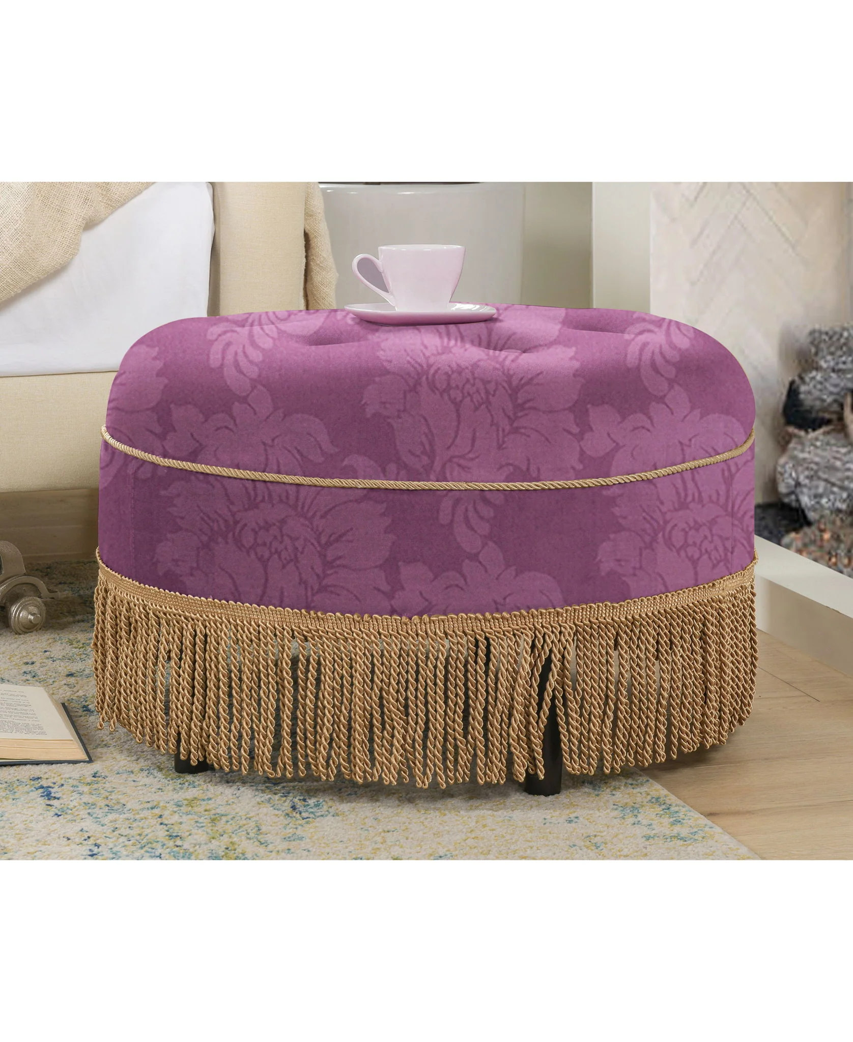 Yolanda - Luxurious Upholstery Round Upholstered Accent Ottoman - Image 2