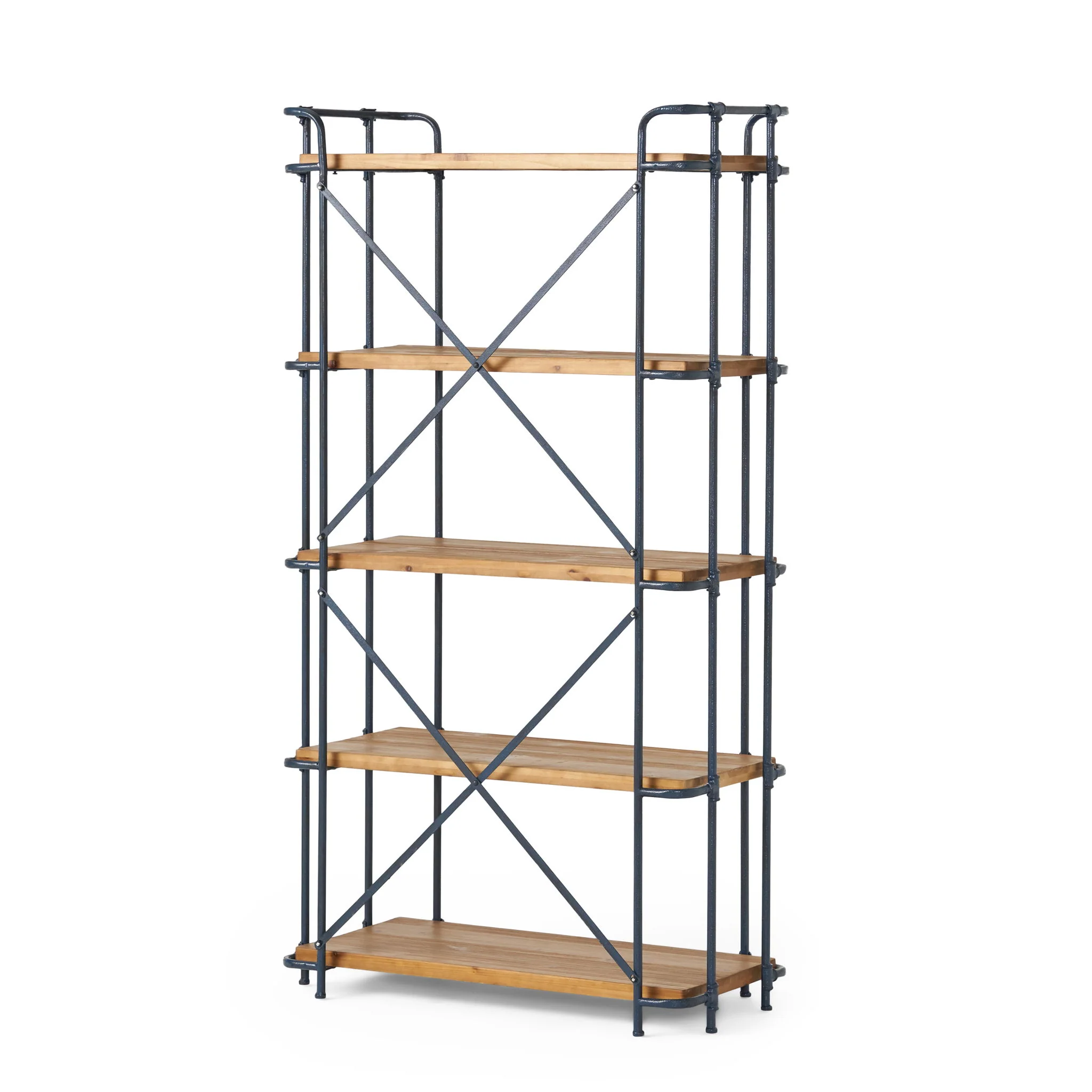 Yorktown - Industrial 5 Shelf Bookcase With Metal Pipework And Solid Fir - Natural - Image 6