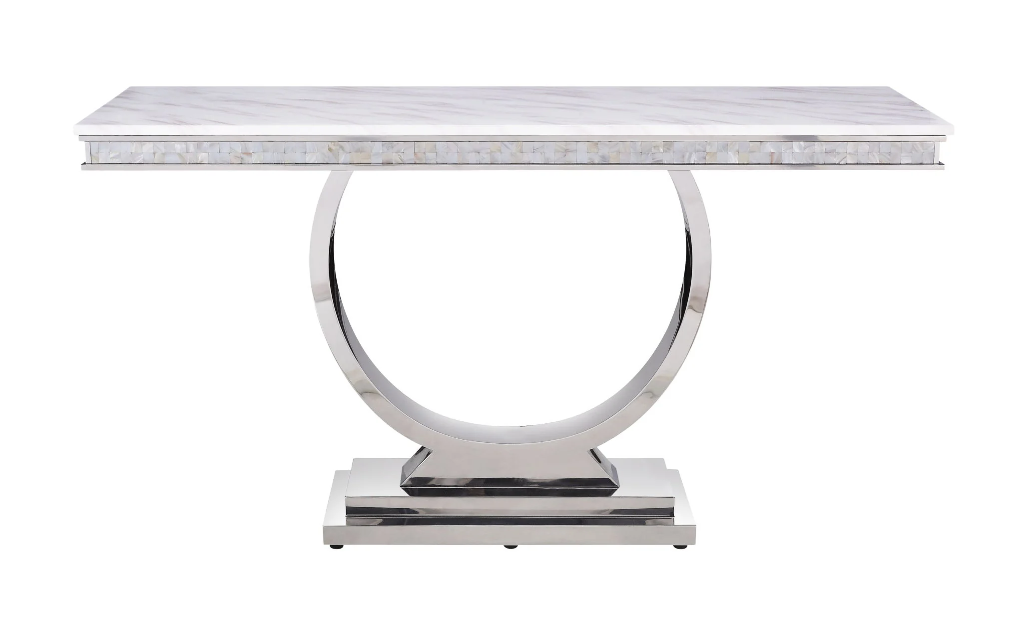 Zander - Printed Faux Marble Top Mirrored Sofa Table - Silver / White - Image 4