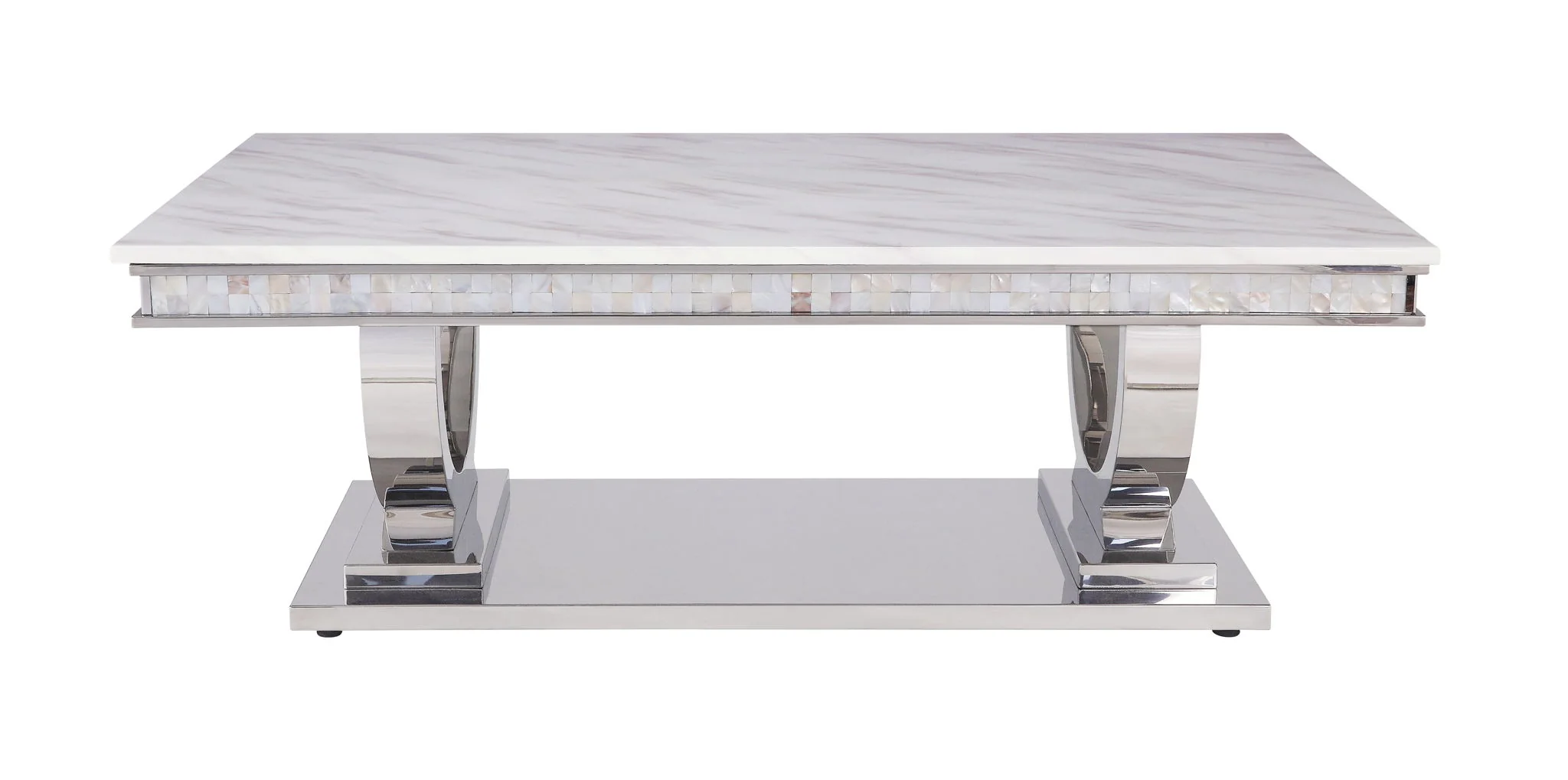 Zander - Printed Faux Marble Top & Mirrored Table - Marble - Image 4
