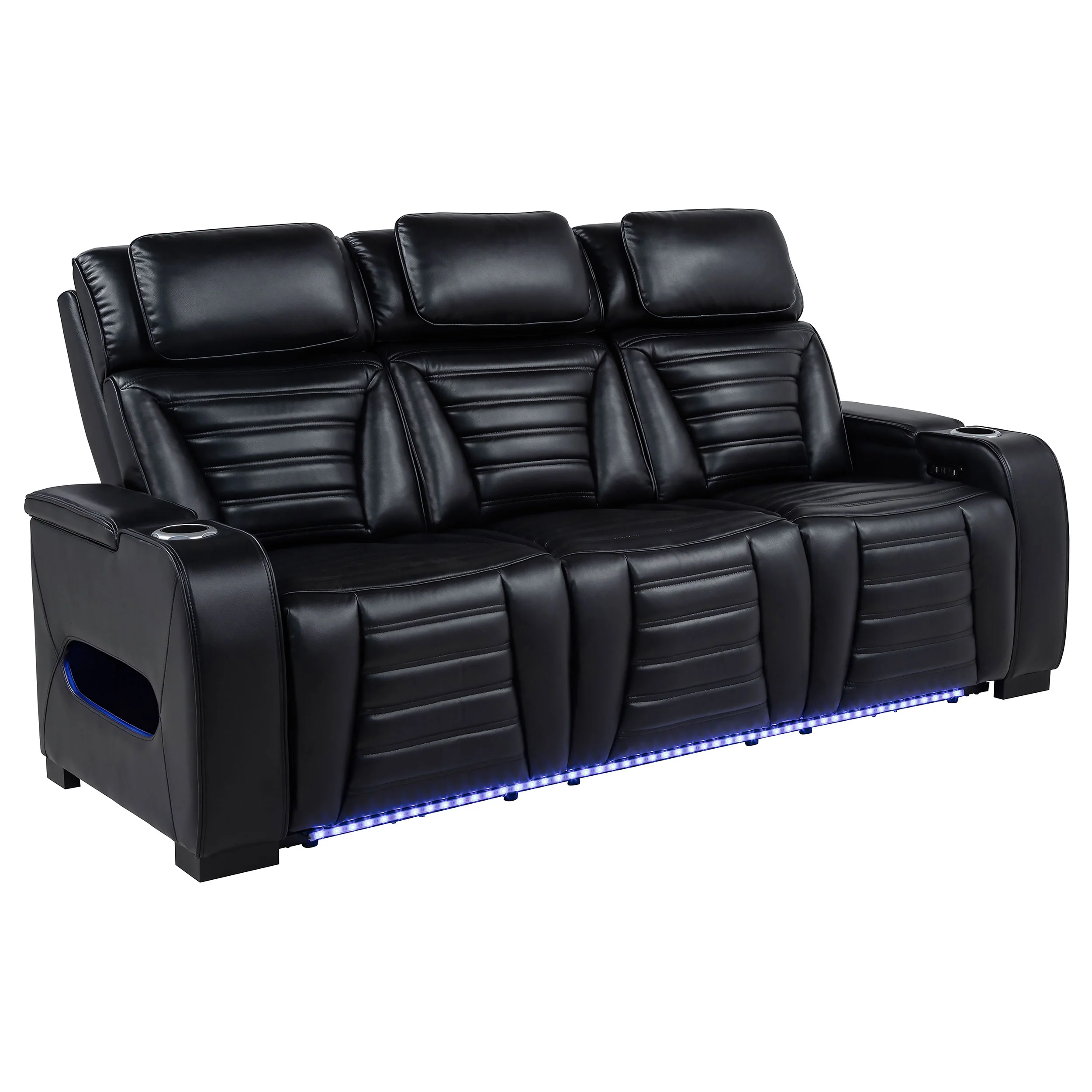 Zuma 2-Piece Faux Leather Dual Power LED Sofa Set, Black - Image 5
