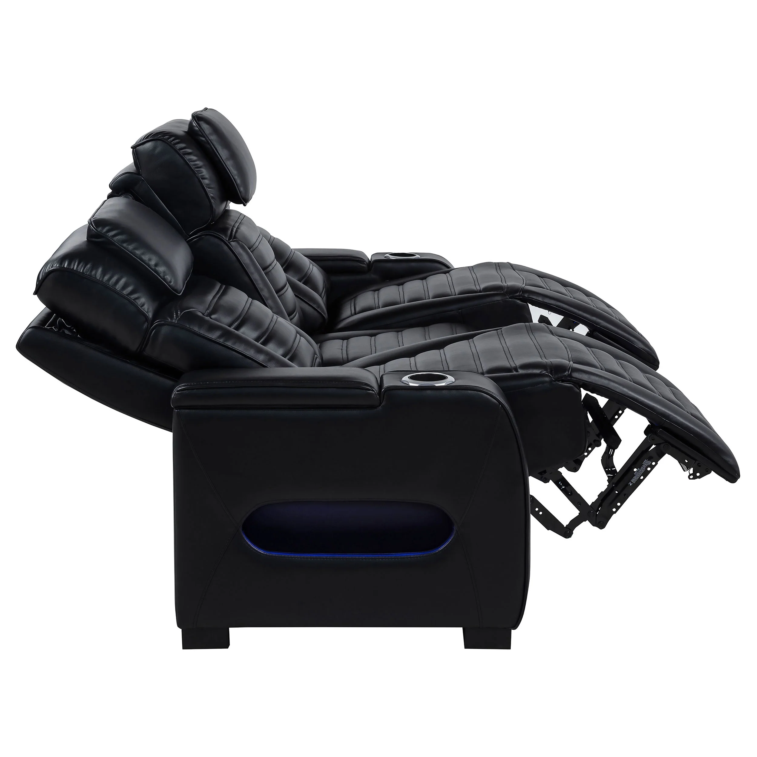 Zuma 2-Piece Faux Leather Dual Power LED Sofa Set, Black - Image 7